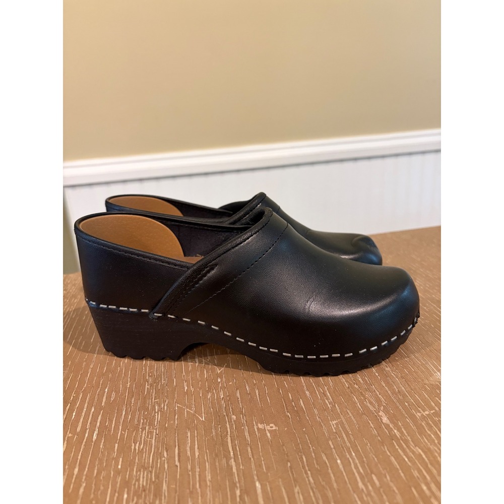 Bjork Swedish Comfort Women's EU 36 US 5.5 Black Leather Clogs Slip On Shoes